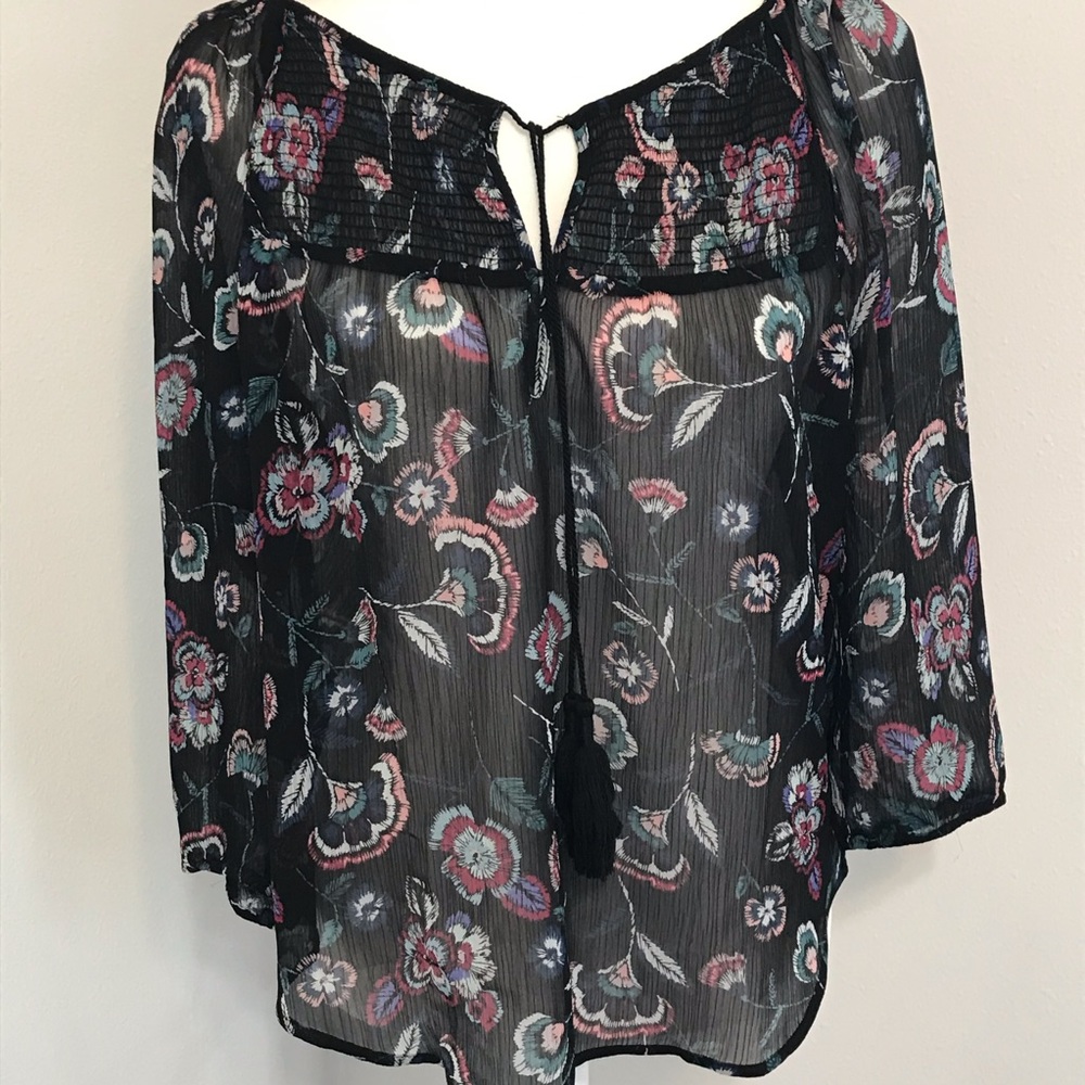 Maurices Black Sheer Floral Boho Top Size Medium